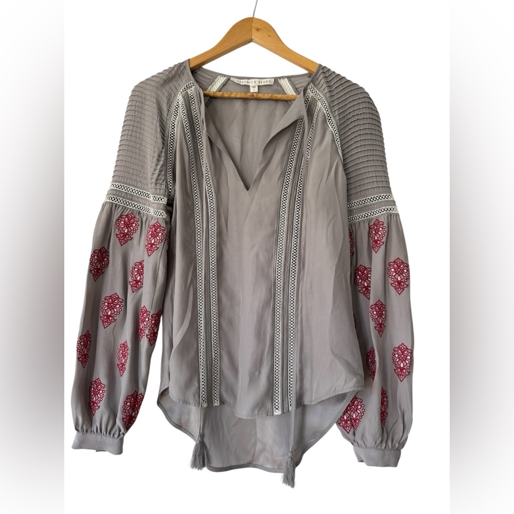 Veronica Beard gray peasant blouse